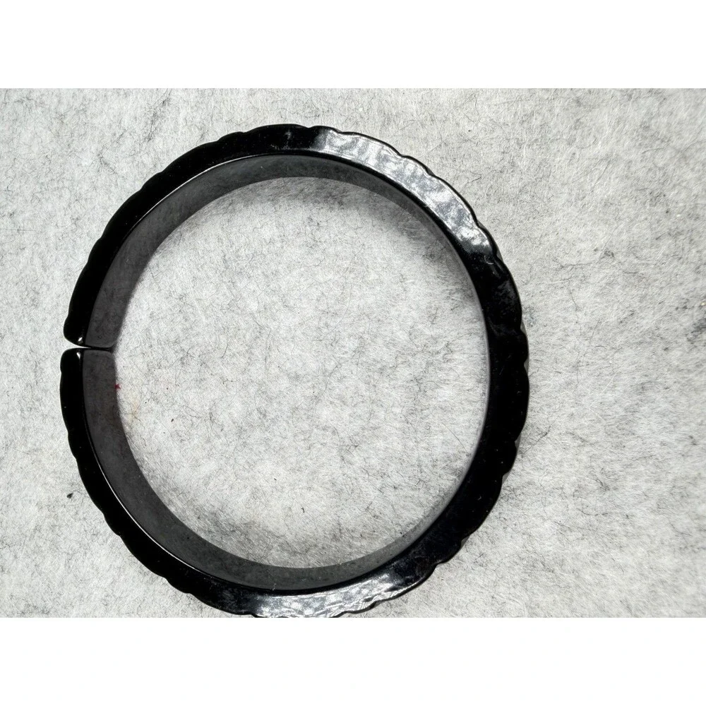 Vintage 1980s Black Acrylic Bangle Bracelet Raised Geometric Diamond Statement